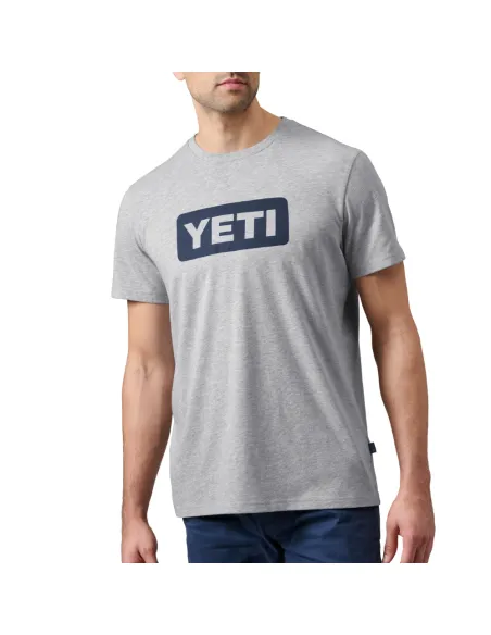 Camiseta Yeti Logo Gris/Azul Manga Corta Hombre